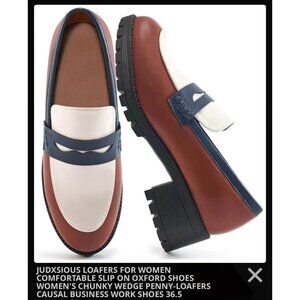 New JUDXSIOUS Women's Chunky Penny Loafers Size 36.5